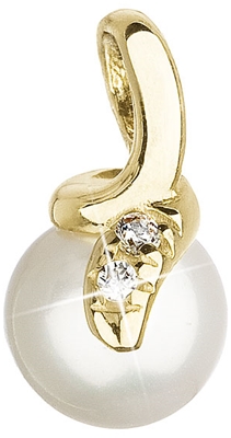 Zlatý 14-karátový prívesok žlté zlato s bielou riečnou perlou a zirkónmi 94PZ00009