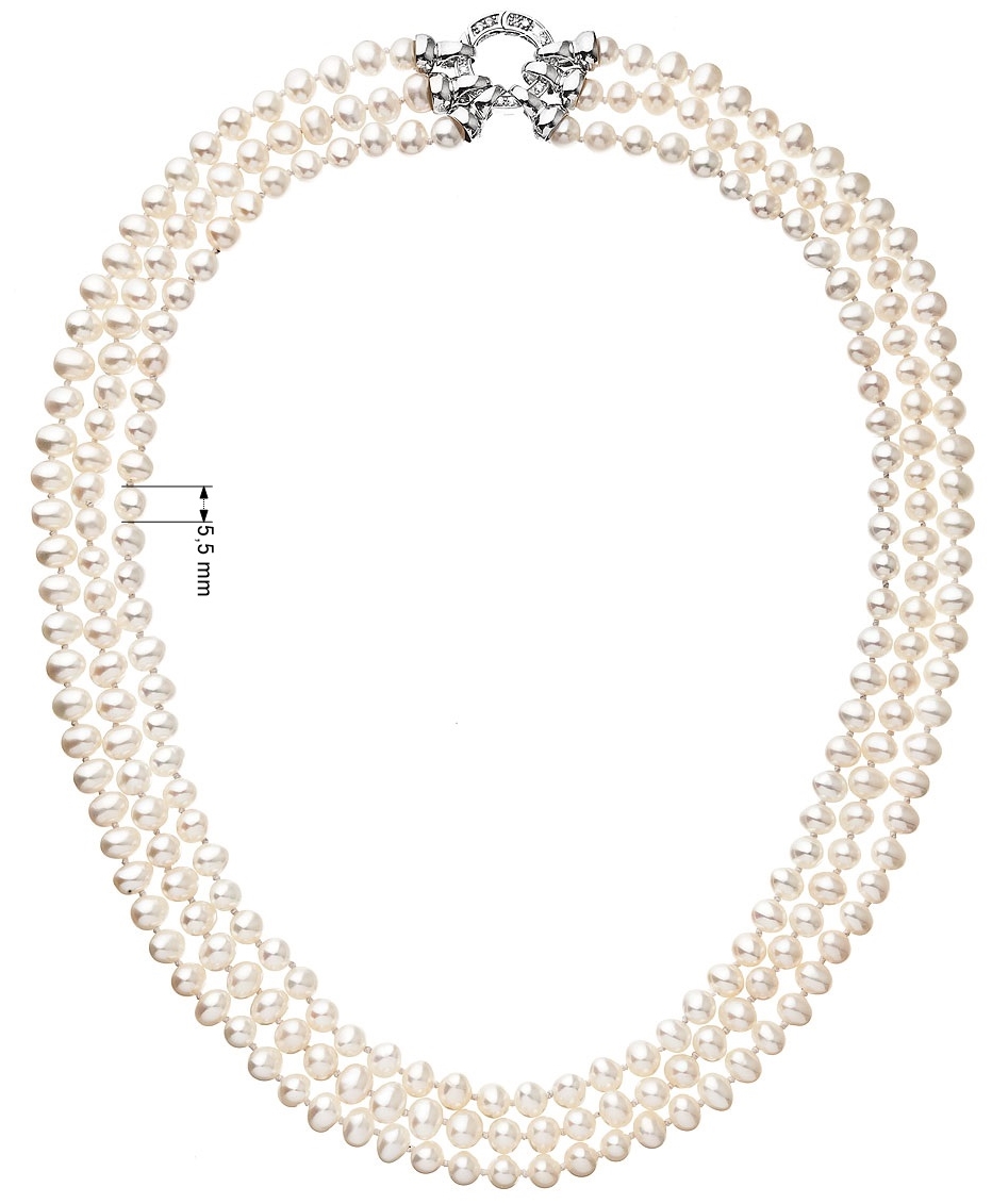 Perlový náhrdelník trojradový z pravých riečnych periel biely 22035.1