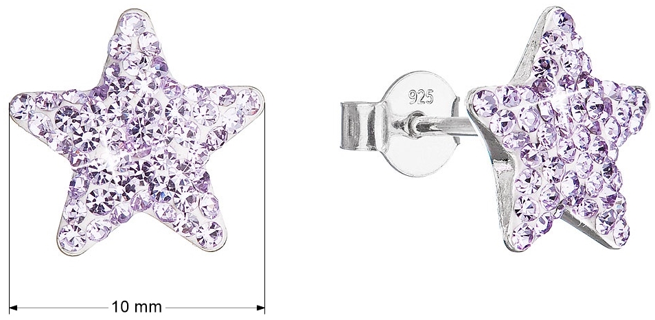 Strieborné náušnice kôstky s Preciosa kryštálmi fialove hviezdičky 31312.3 violet