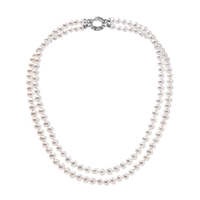 Perlový náhrdelník dvojradový z pravých riečnych periel biely 22036.1