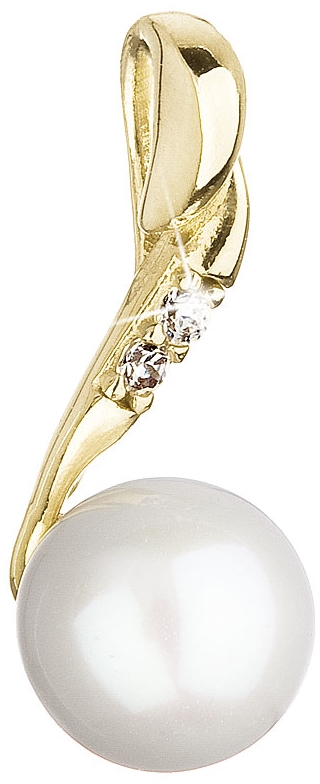 Zlatý 14-karátový prívesok žlté zlato s bielou riečnou perlou a zirkónmi 94PZ00007