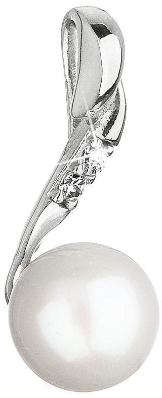 Zlatý 14-karátový prívesok biele zlato s riečnou perlou a zirkónmi 84PZ00007