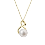 Zlatý 14 karátový náhrdelník s bielou riečnou perlou a briliantom 92PB00037