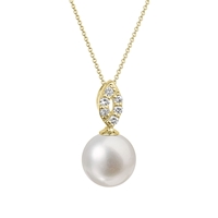 Zlatý 14 karátový náhrdelník s bielou riečnou perlou a briliantmi 92PB00040