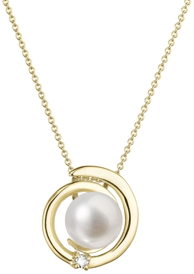 Zlatý 14 karátový náhrdelník s bielou riečnou perlou a briliantom 92PB00046