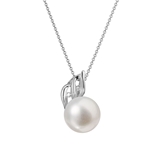 Zlatý 14 karátový náhrdelník biele zlato s bielou riečnou perlou a briliantmi 82PB00038