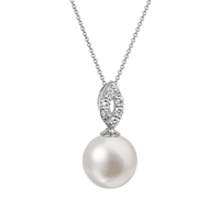 Zlatý 14 karátový náhrdelník biele zlato s bielou riečnou perlou a briliantmi 82PB00040