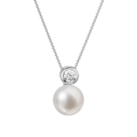 Zlatý 14 karátový náhrdelník biele zlato s bielou riečnou perlou a briliantom 82PB00045