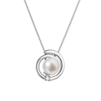 Zlatý 14 karátový náhrdelník biele zlato s bielou riečnou perlou a briliantom 82PB00046