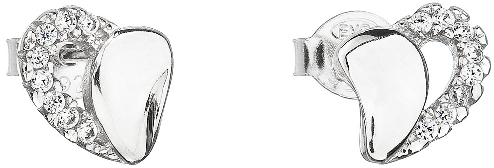 Strieborné náušnice kôstka so zirkónom biele srdce 11020.1