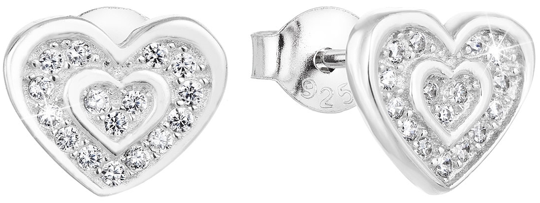 Strieborné náušnice perličky so zirkónom biele srdce 11025.1