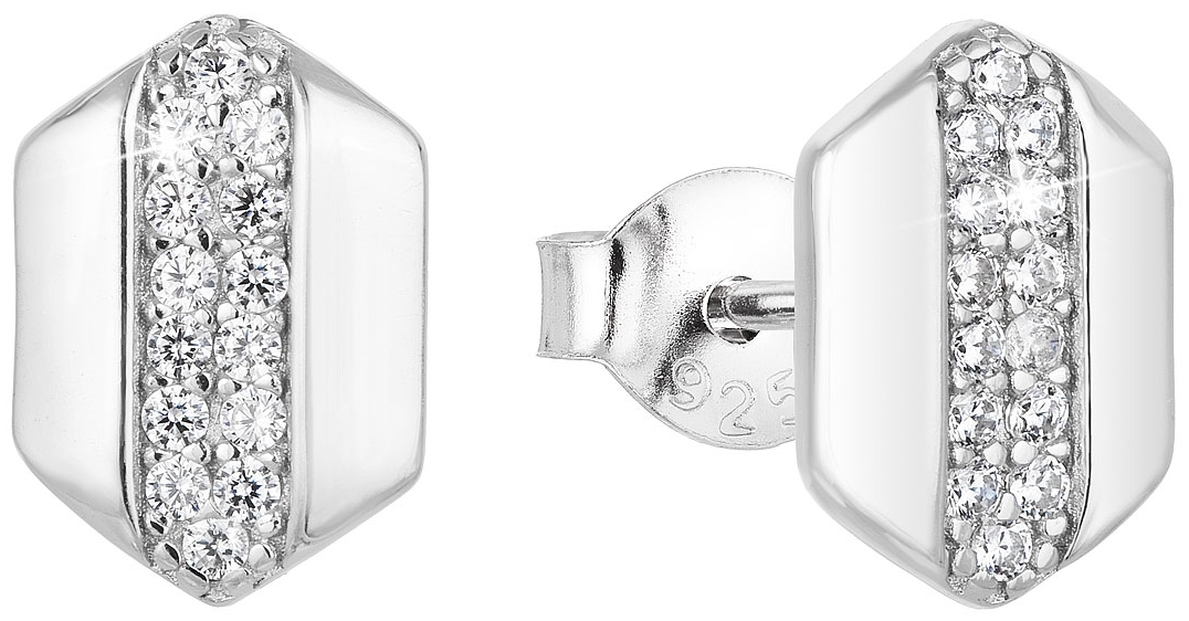 Strieborné náušnice kôstky so zirkónom v bielej farbe 11108.1
