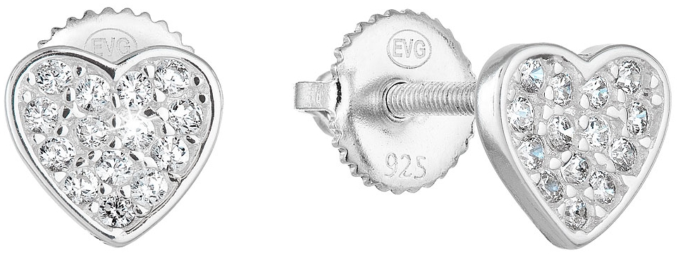 Strieborné náušnice perlička so zirkónom biele srdce 11283.1