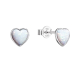 Strieborné náušnice perličky so syntetickým opálom biele srdce 11337.1