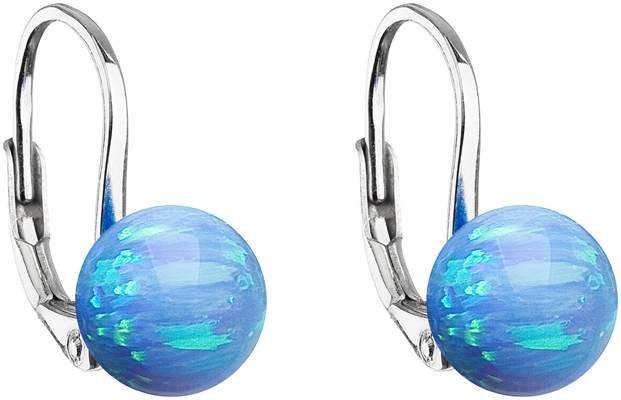 Strieborné visiace náušnice so syntetickým opálom svetlo modré okrúhle 11245.3 lt.blue