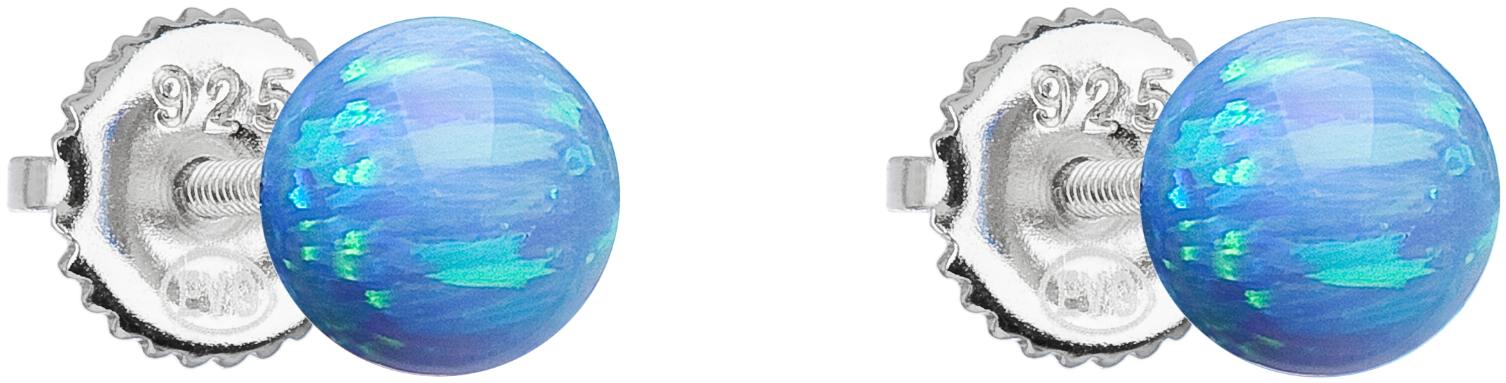 Strieborné náušnice perličky so syntetickým opálom svetlo modré okrúhle 11246.3 lt.blue