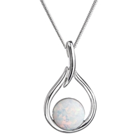 Strieborný náhrdelník so syntetickým opálom biela kvapka 12045.1