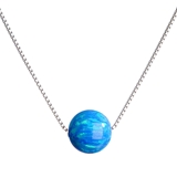 Strieborný náhrdelník so syntetickým opálom modrý okrúhly 12044.3