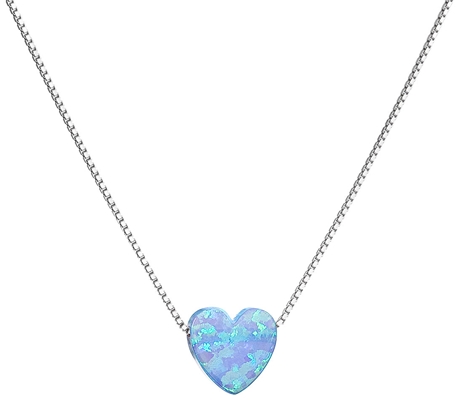 Strieborný náhrdelník so syntetickým opálom svetlo modré srdce 12048.3