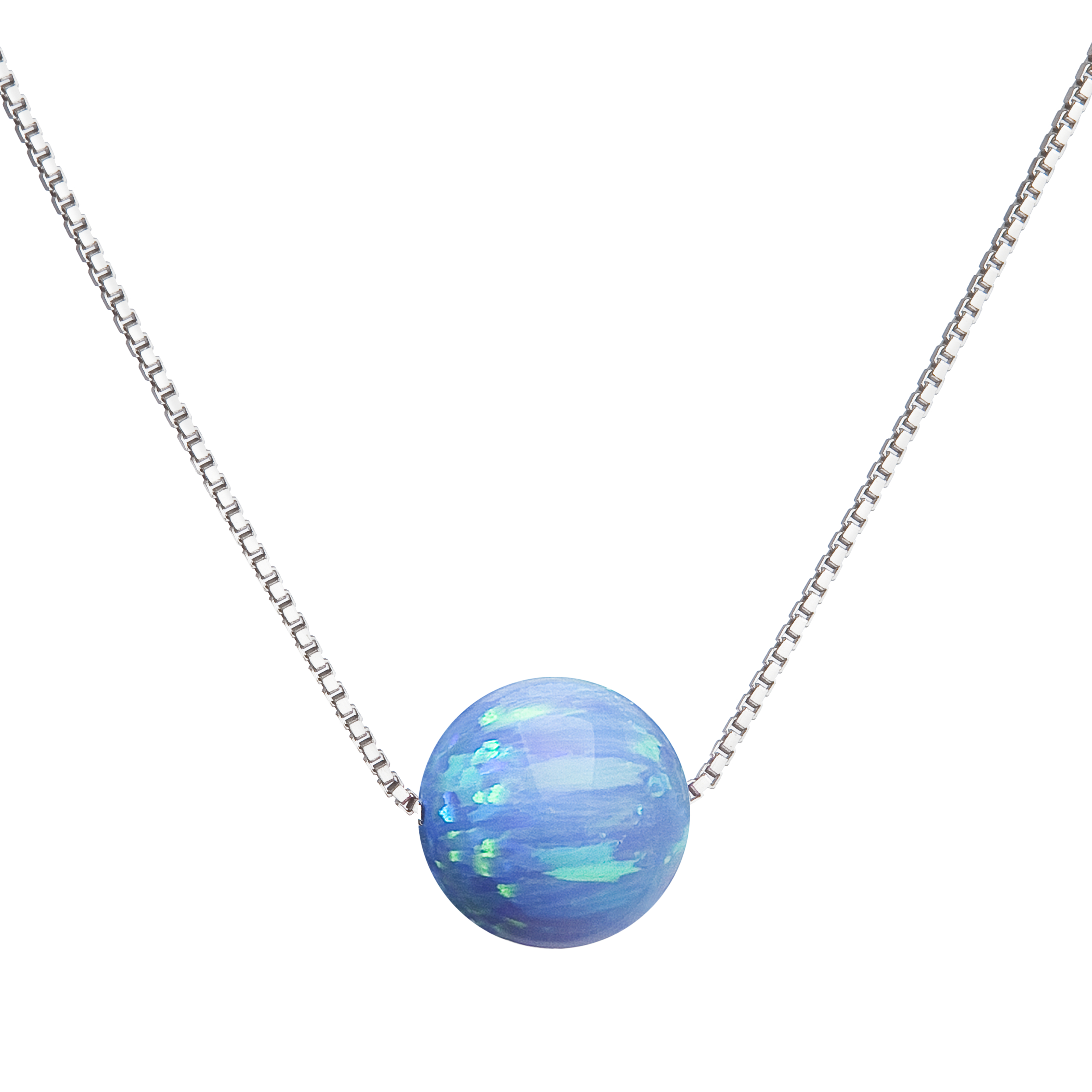 E-shop Strieborný náhrdelník so syntetickým opálom svetlo modrý okrúhly 12044.3 lt.blue