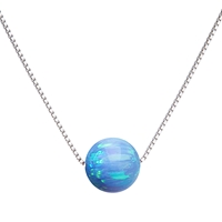 Strieborný náhrdelník so syntetickým opálom svetlo modrý okrúhly 12044.3 lt.blue