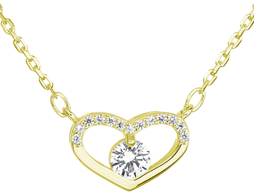 Pozlátený strieborný náhrdelník so zirkónom biele srdce 12008.1 Au plating