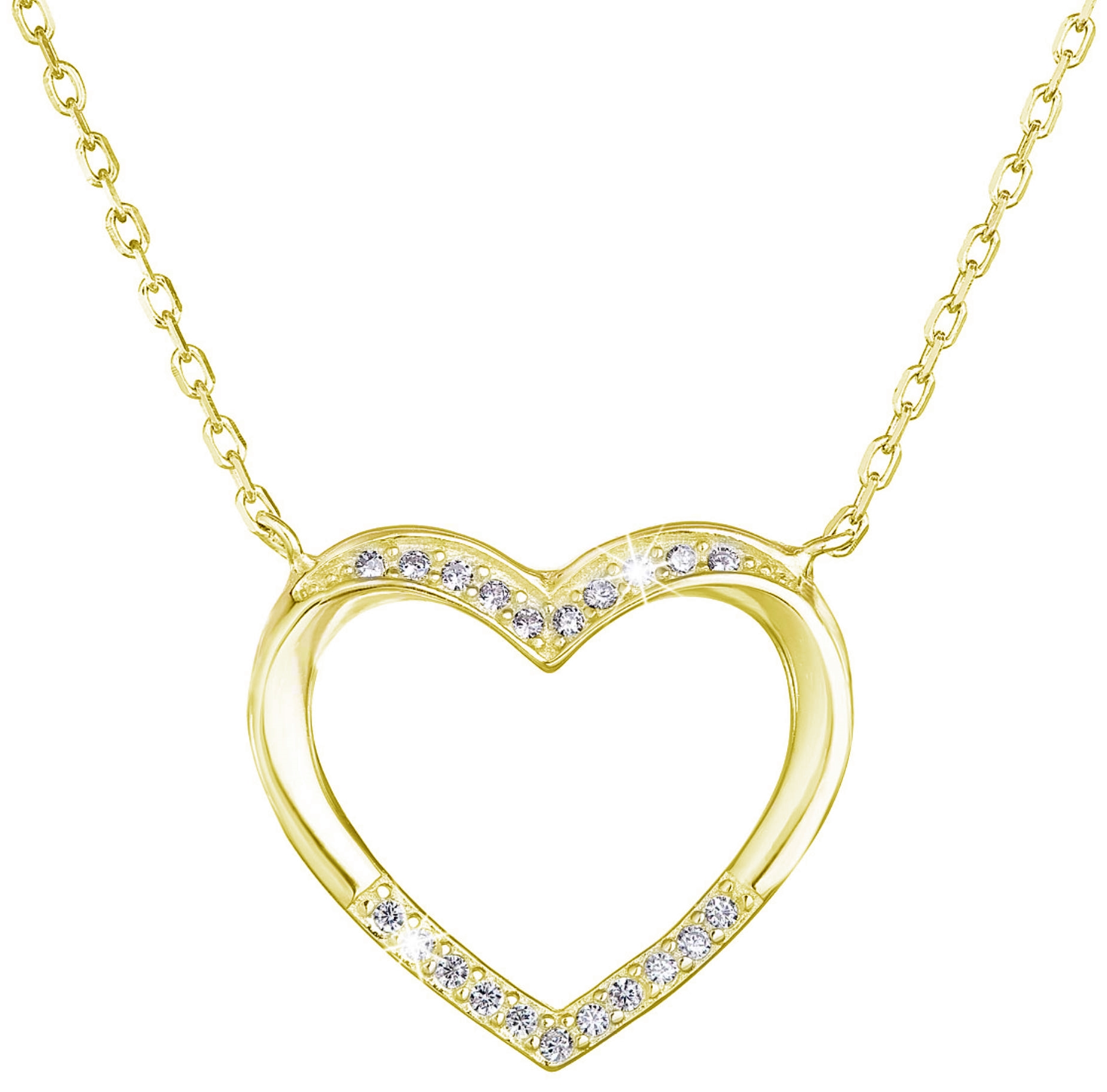 Pozlátený náhrdelník srdca s bielymi zirkónmi 12010.1 Au plating