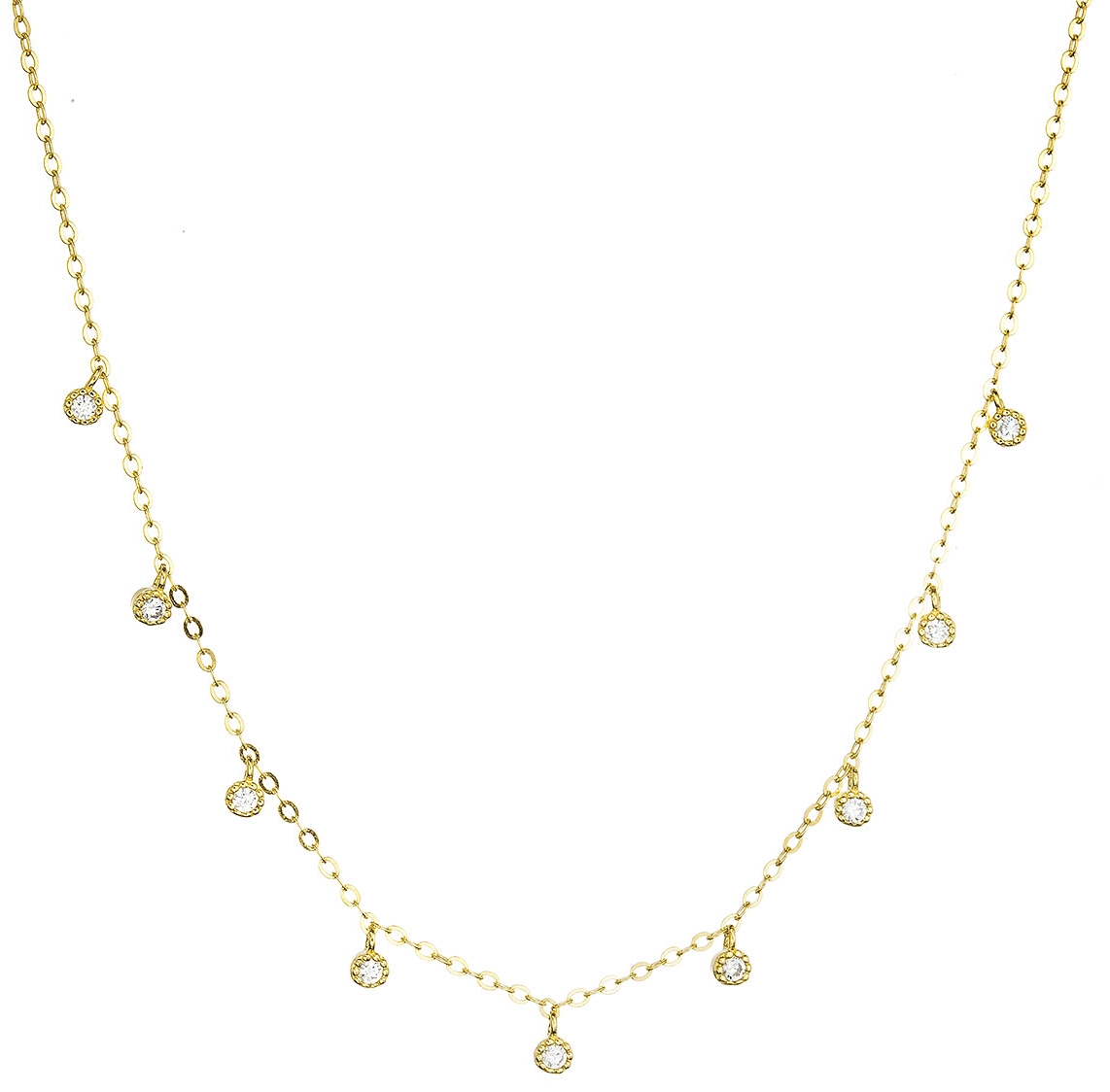 Pozlátený strieborný náhrdelník s 9 malými okrúhlymi zirkonmi 12056.1. crystal Au plating