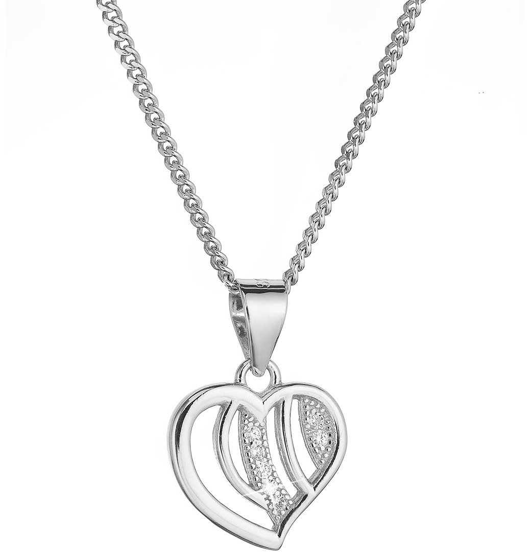 Strieborný náhrdelník srdca so zirkónmi 12074.1