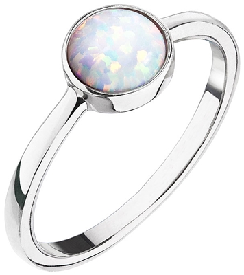 Strieborný prsteň so syntetickým opálom biely okrúhly 15001.1