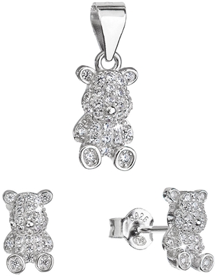Sada šperkov so zirkónmi náušnice a prívesok biely medvedík 19029.1