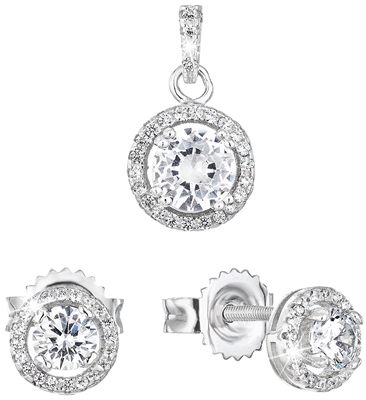 Sada šperkov so zirkónom náušnice a privesok biele okrúhle 19026.1