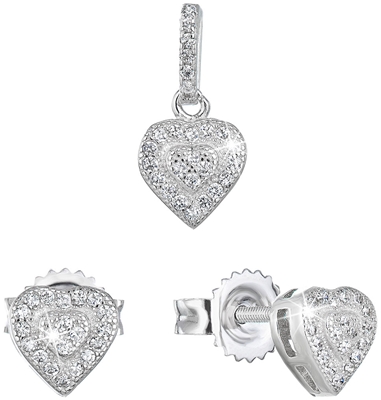 Sada šperkov so zirkónom náušnice a privesok biele srdce 19027.1