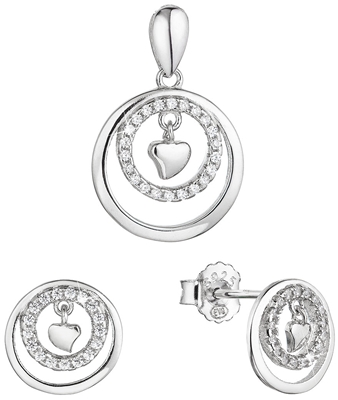Strieborná sada šperkov krúžky so zirkónmi a malé srdiečko uprostred 19034.1