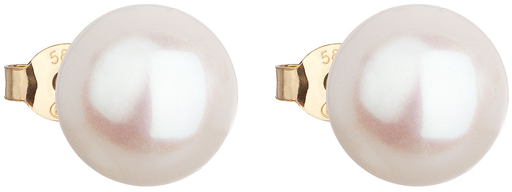 Zlaté 14 karátové náušnice kôstky s bielou riečnou perlou 921043.1