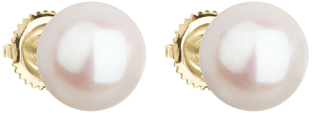 Zlaté 14 karátové náušnice kôstky s bielou riečnou perlou 921005.1