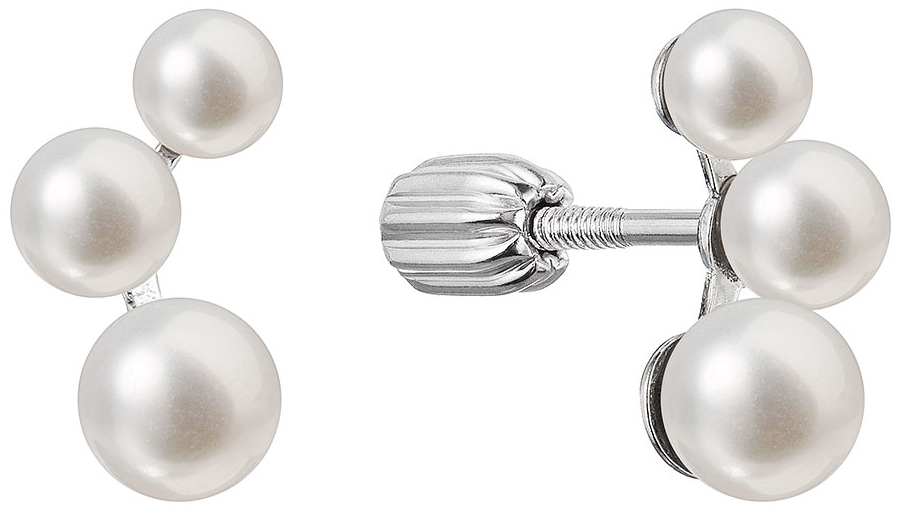 Strieborné náušnice kôstky s tromi bielymi riečnymi perlami 21101.1B