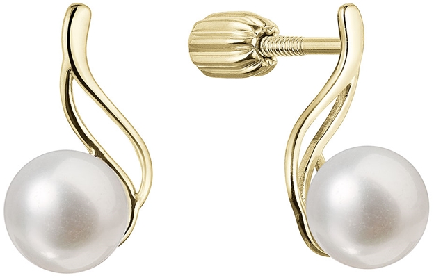 Pozlátené strieborné náušnice kôstky s riečnou perlou biela 21102.1B Au plating