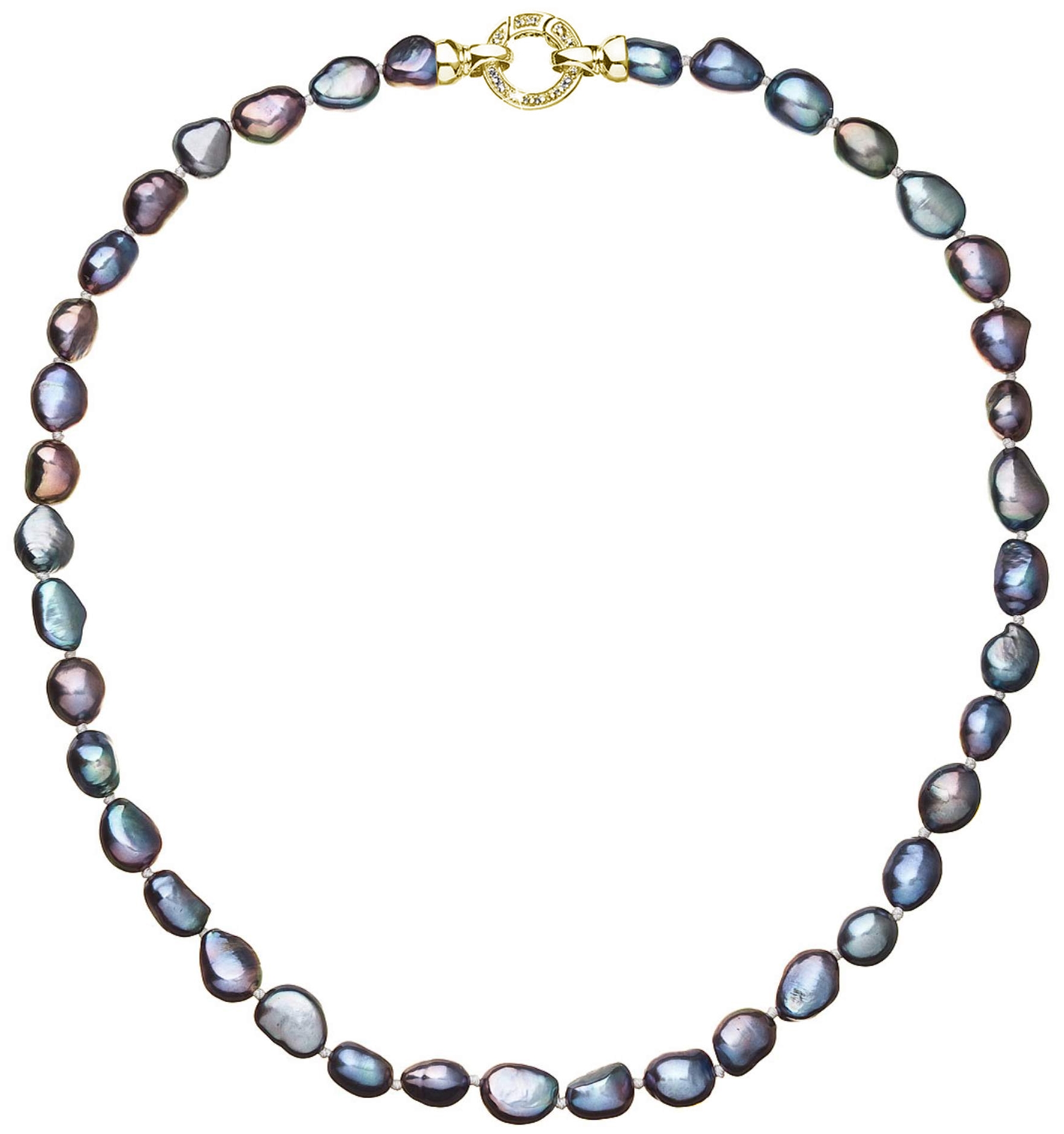 Perlový náhrdelník z pravých riečnych periel modrý 22027.3 peacock Au plating