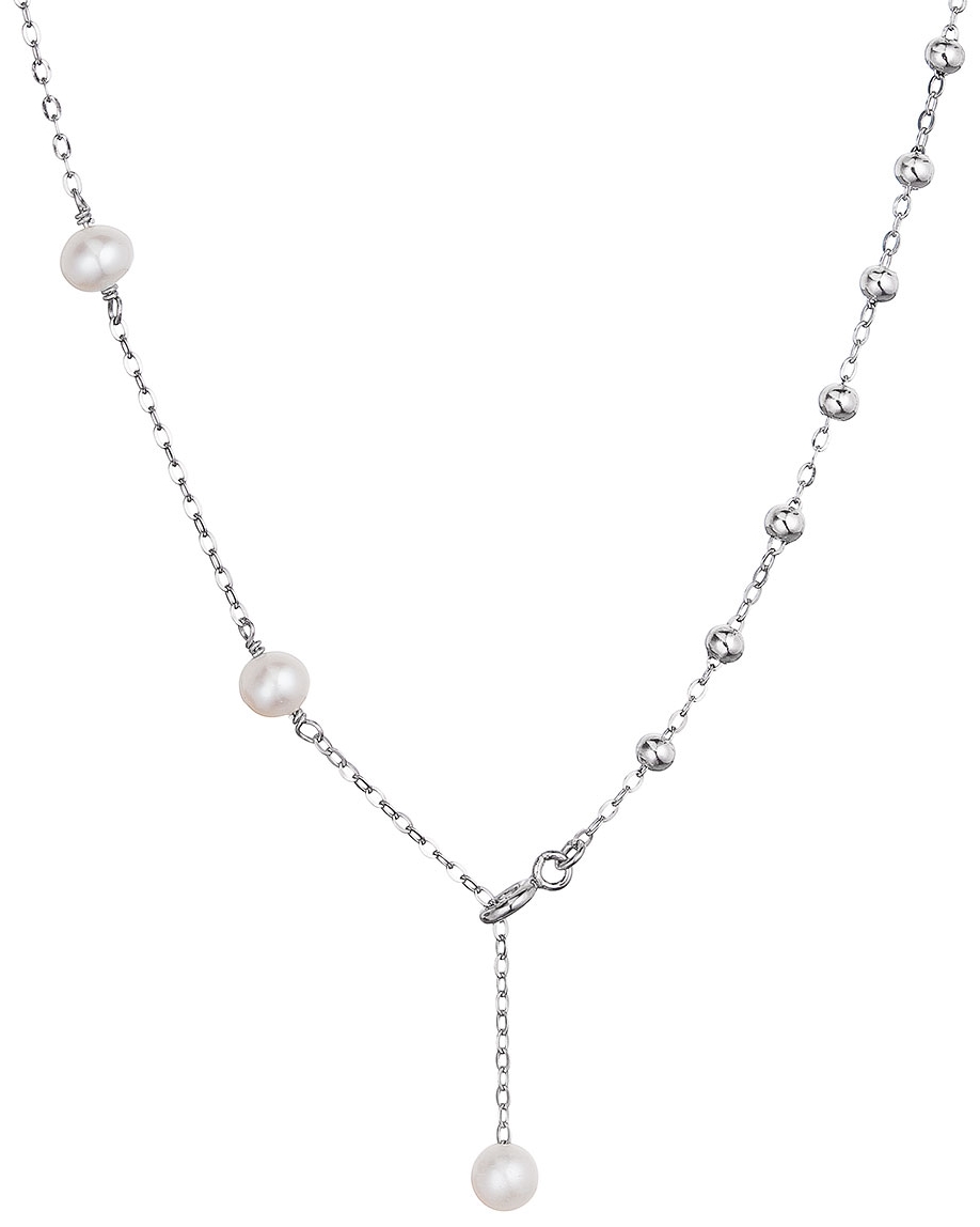 Strieborný náhrdelník s tromi riečnymi perlami na retiazke a striebornými guličkami 22042.1