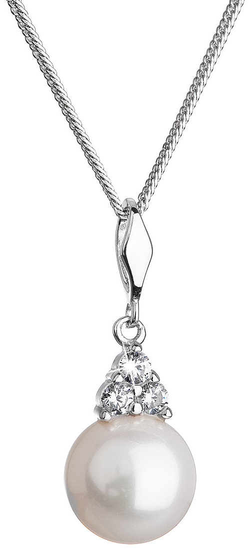Strieborný náhrdelník s guľatou riečnou perlou a zirkónmi 22033.1