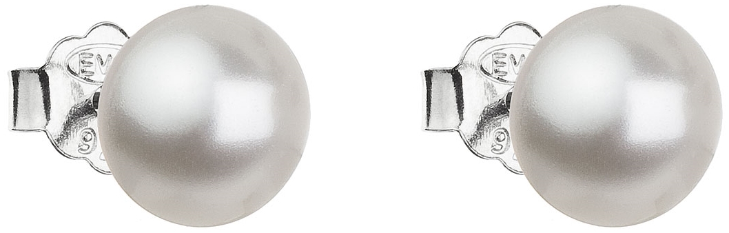 Strieborné náušnice kôstka s perlou Swarovski biele okrúhle 31142.1