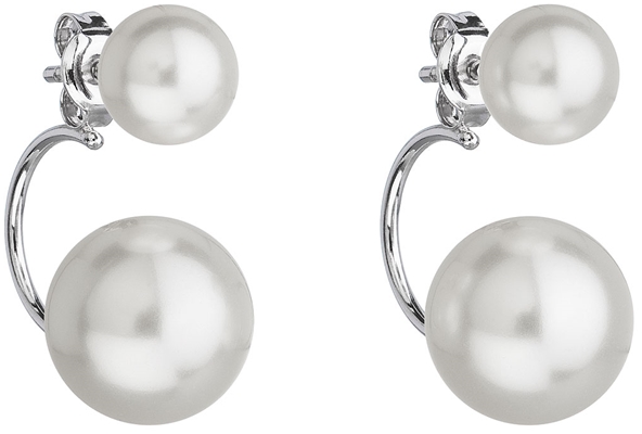 Strieborné náušnice dvojité s perlou Swarovski biele okrúhle 31177.1
