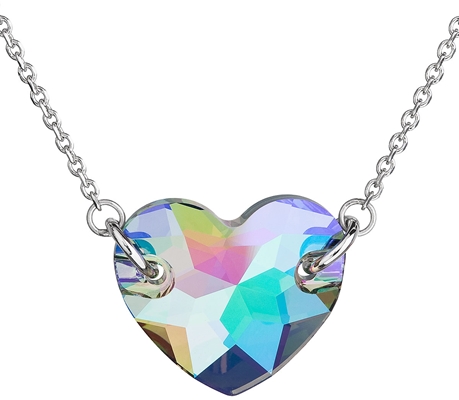 Strieborný náhrdelník s krištáľmi Swarovski zeleno-fialové srdce 32021.5