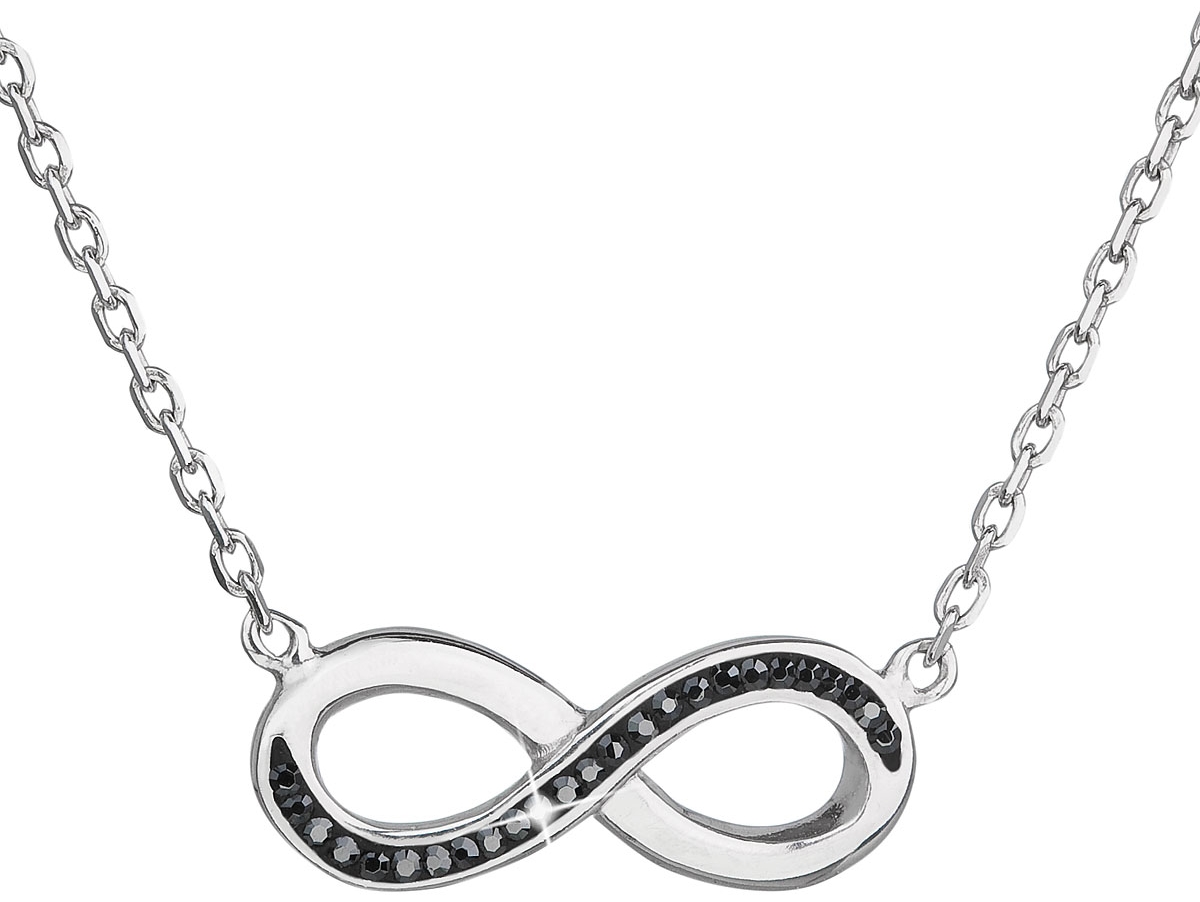 Strieborný náhrdelník s krištáľmi Swarovski čierne infinity, osmička-nekonečno 32023.5