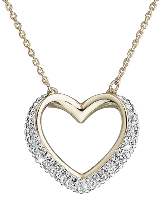 Strieborný náhrdelník s krištáľmi Swarovski biele srdce 32027.1 krištál gold