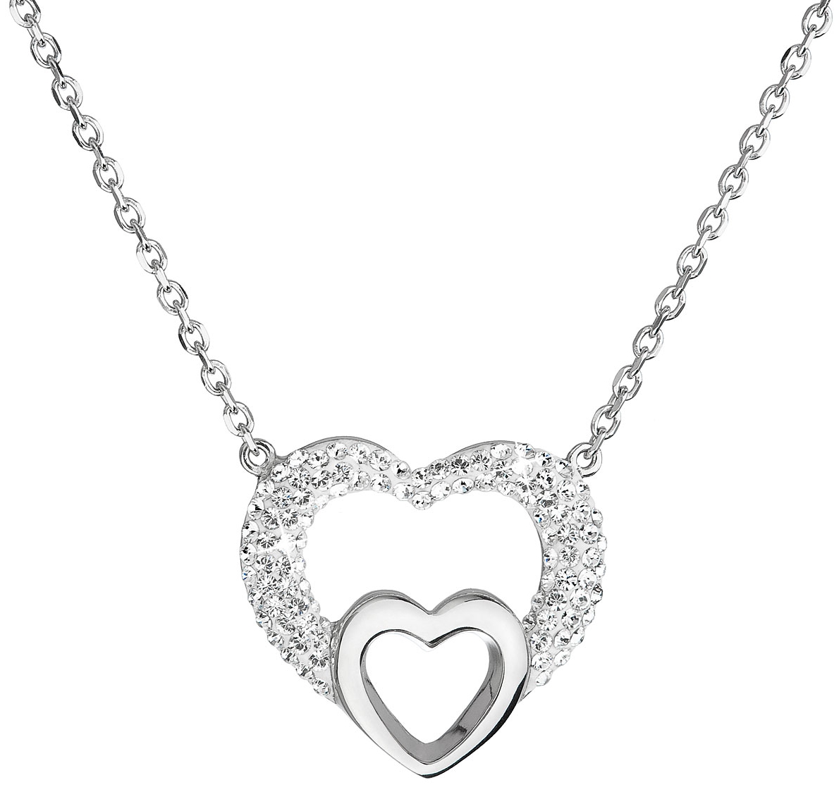 Strieborný náhrdelník s krištáľmi Swarovski biele srdce 32032.1