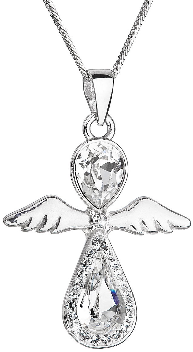 Strieborný náhrdelník anjel so Swarovski kryštálmi biely 32072.1