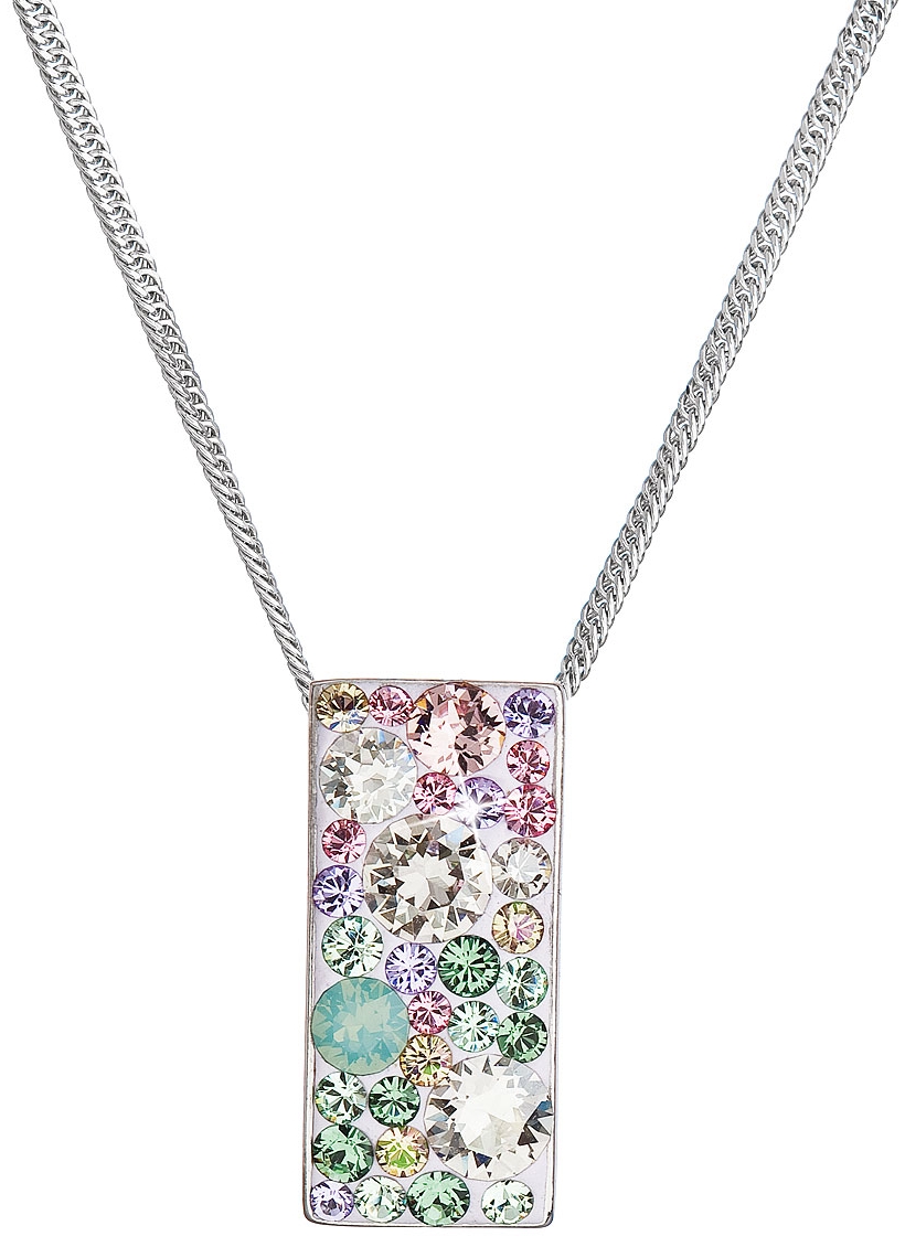 Strieborný náhrdelník so Swarovski kryštálmi ružovo-zelený obdĺžnik 32074.3 sakura