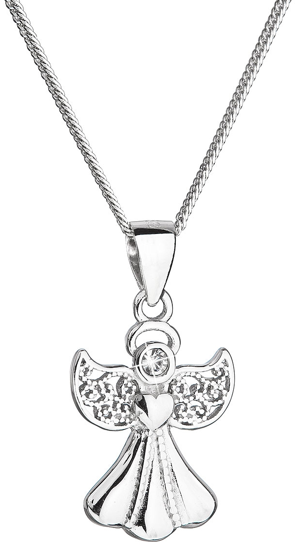 Strieborný náhrdelník anjel so Swarovski kryštálmi biely 32077.1